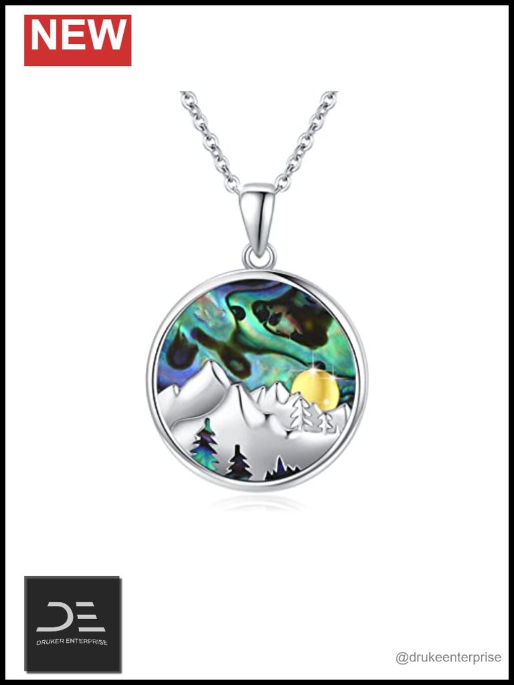 Sterling Silver Mountain Pendant Necklace Abalone Shell Tree Jewelry Nature Gift